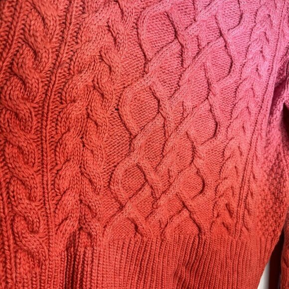 Ply-Knits Frida Pink Red Ombre Cable Knit Wool Sweater Women's Size Large L - Picture 7 of 8